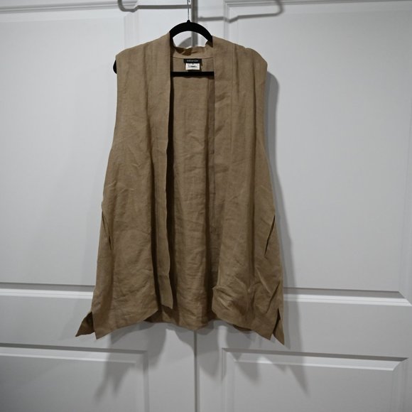 ESKANDAR Size 0 Tan Linen A-Line Heavy Vest Jacket | Size 0 - Picture 3 of 8
